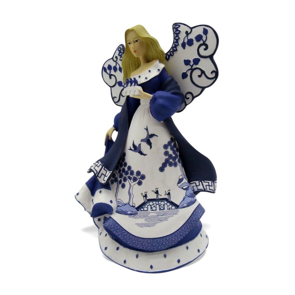 Hamilton Collection Blue Willow Peaceful Passing Angel Figurine-US Duties Prepai